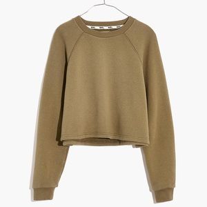 Madewell Airterry Crop Sweatshirt, Size: XL, color: Olive Green
